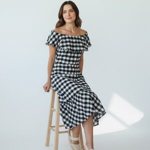NWT Ann Taylor Gingham Black & White Plaid Dress Size 4